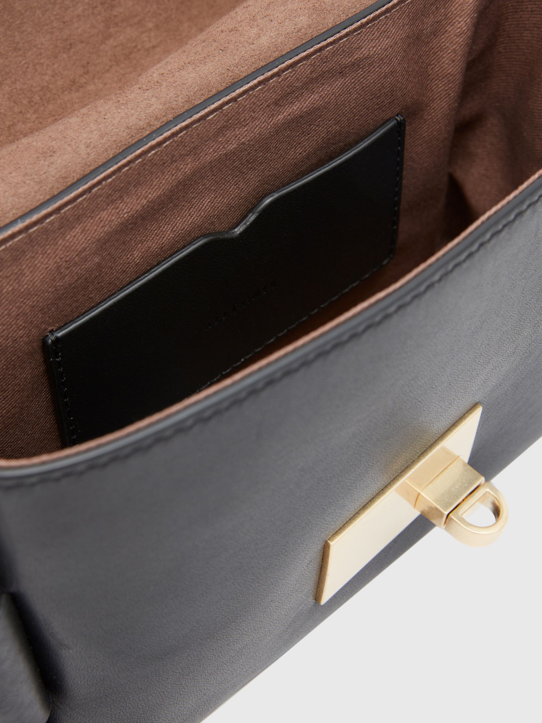 AllSaints Frankie Leather Cross Body Bag, Black at John Lewis & Partners