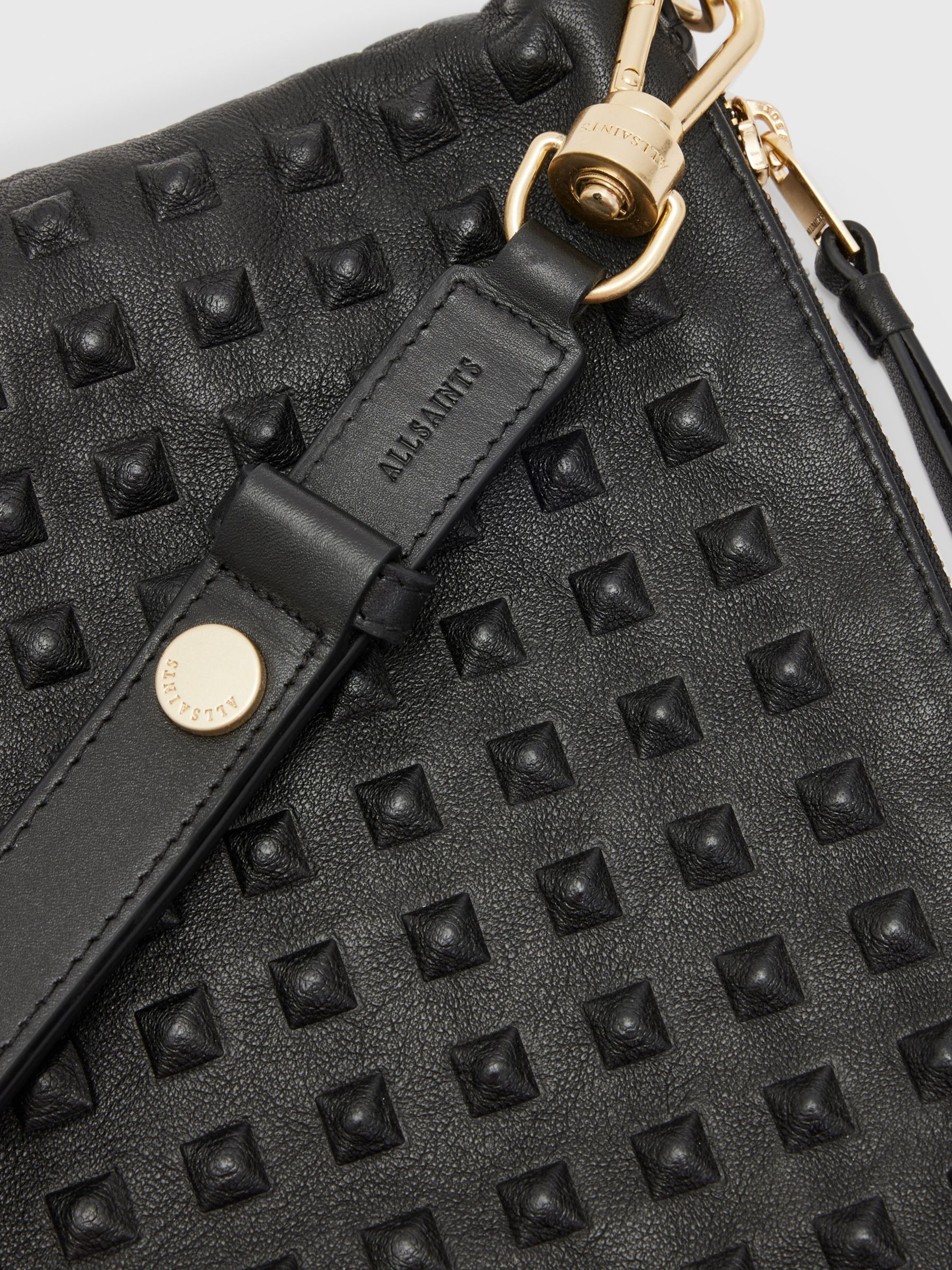 AllSaints Eve Stud Leather Cross Body Bag, Black at John Lewis & Partners