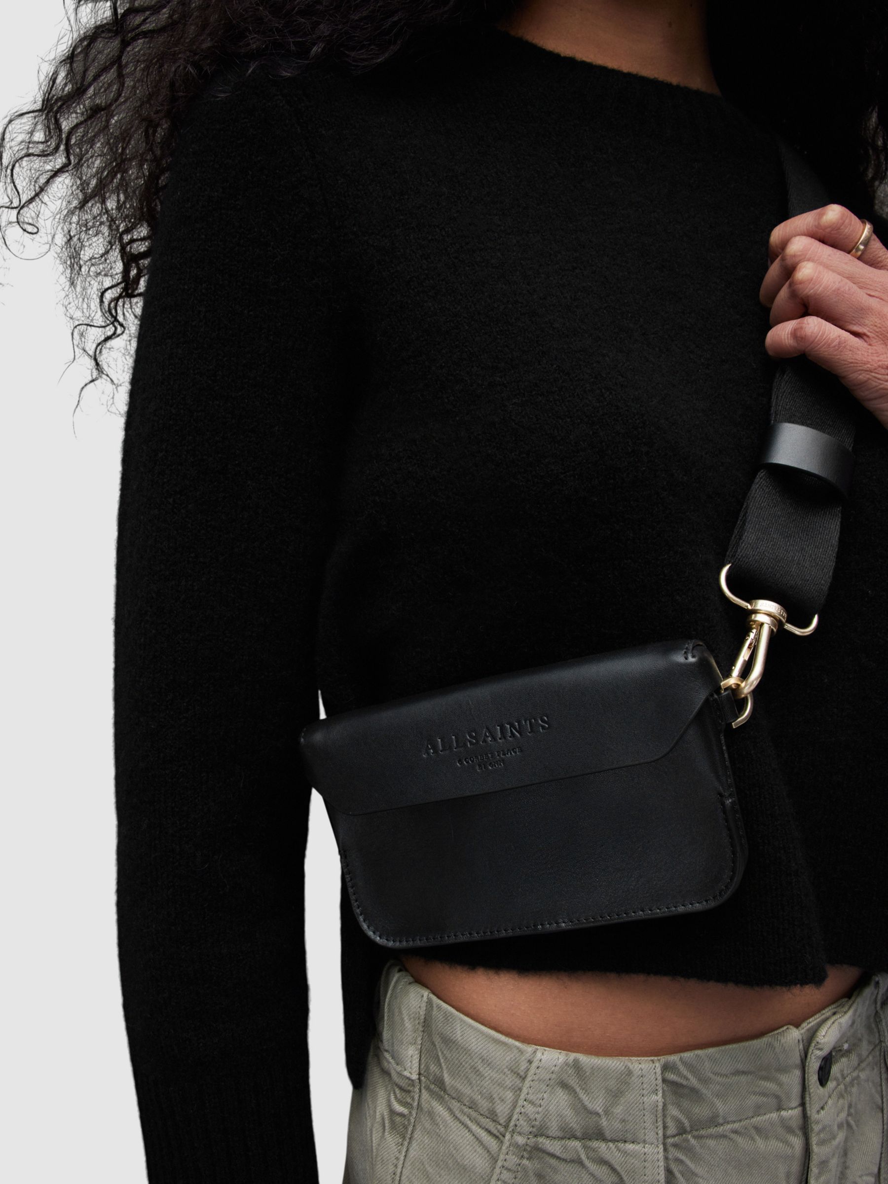 AllSaints Zoe Leather Cross Body Bag, Black at John Lewis & Partners