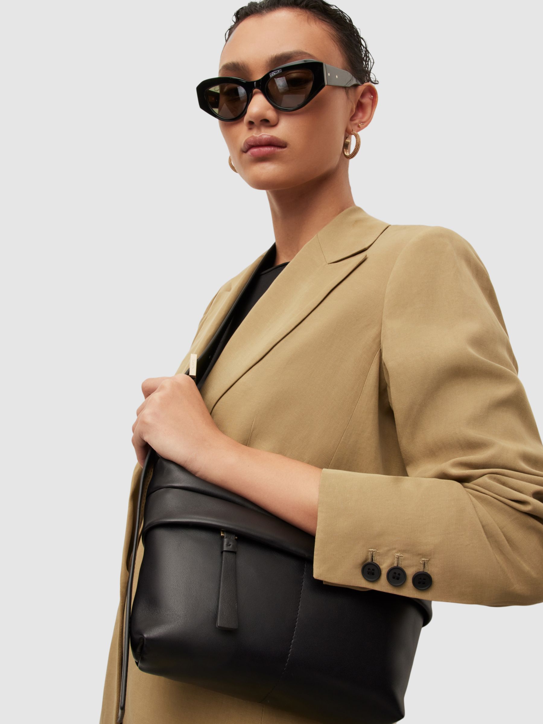AllSaints Colette Quilt Leather Cross Body Bag, Black