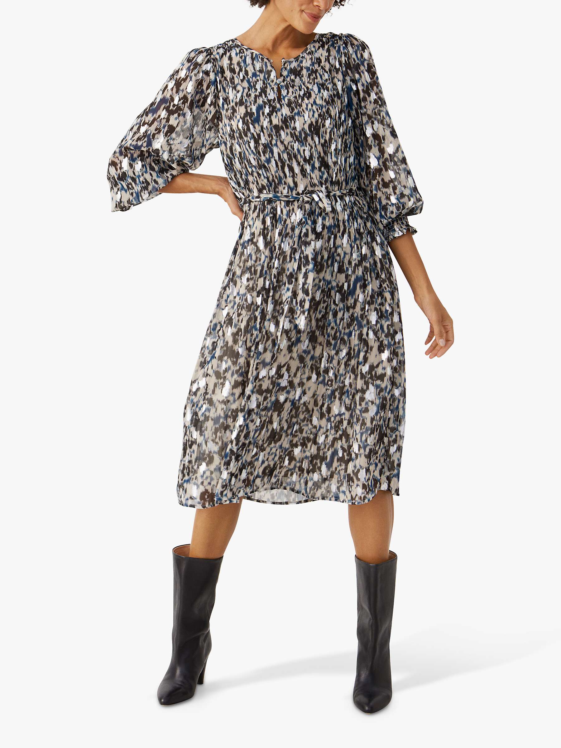 Buy Part Two Trice Relaxed Fit Knee Length Dress, Texture Print Silver Online at johnlewis.com