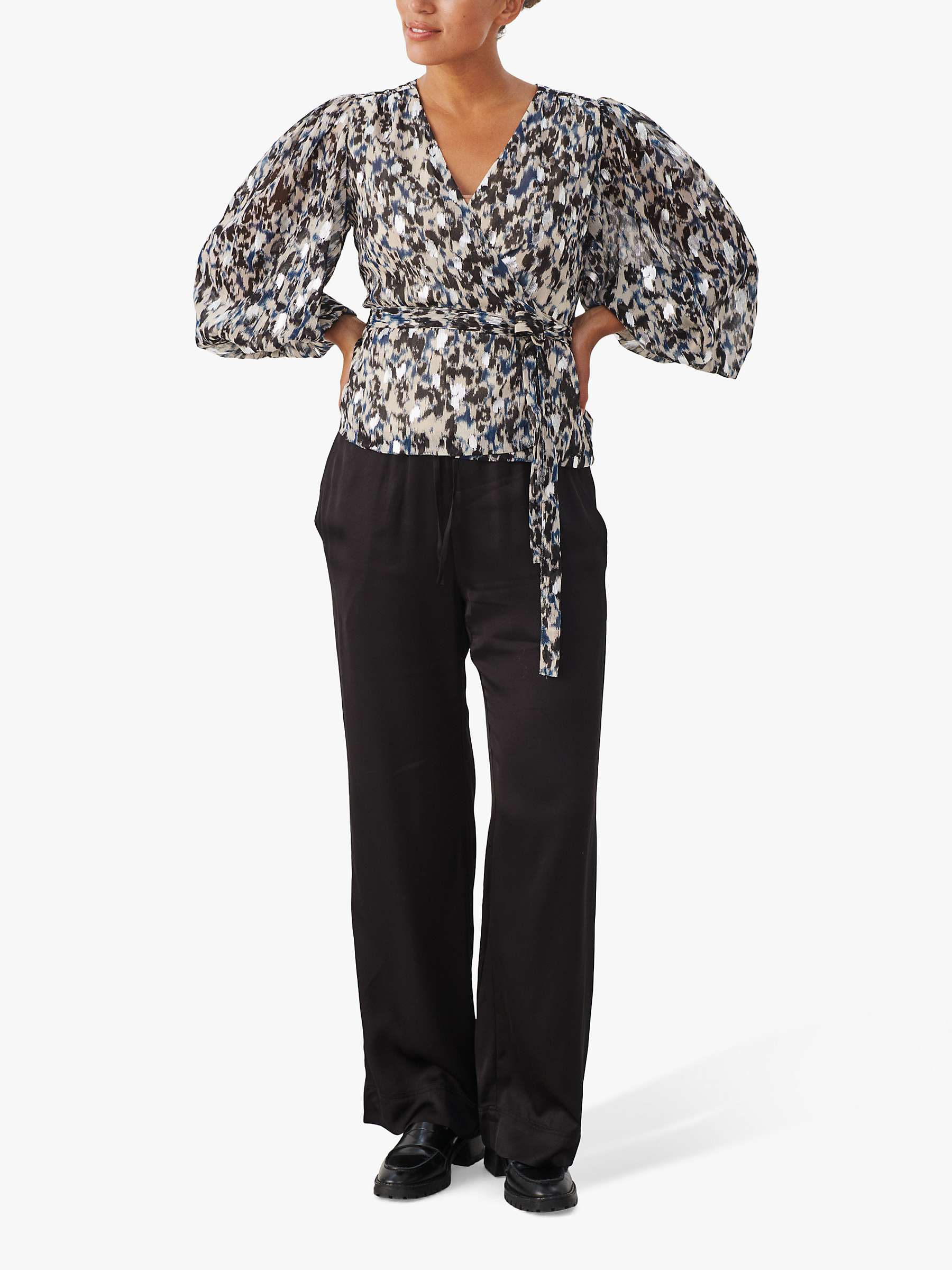 Buy Part Two Tria Regular Slim Fit Blouse, Texture Print Silver Online at johnlewis.com