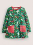 Mini Boden Kids' Forest Print Stripe Pocket Tunic Top, Green