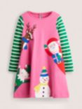 Mini Boden Kids' Christmas Appliqué Jersey Dress, Pink