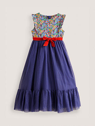 Mini Boden Kids' Floral Woven Dress, Navy/Multi