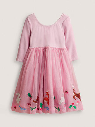 Mini Boden Kids' Velvet Woodland Animal Dress, Pink