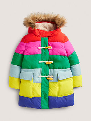 Mini Boden Kids' Rainbow Stripe Longline Quilted Coat, Multi