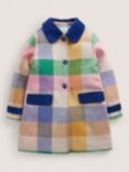 Mini Boden Kids' Check Wool Blend Coat, Rainbow Gingham