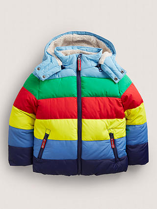 Mini Boden Kids' Rainbow Stripe Shower Resistant Padded Jacket, Multi