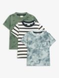 John Lewis Baby Dinosaur, Stripe, Dye T-Shirt, Pack of 3, Multi