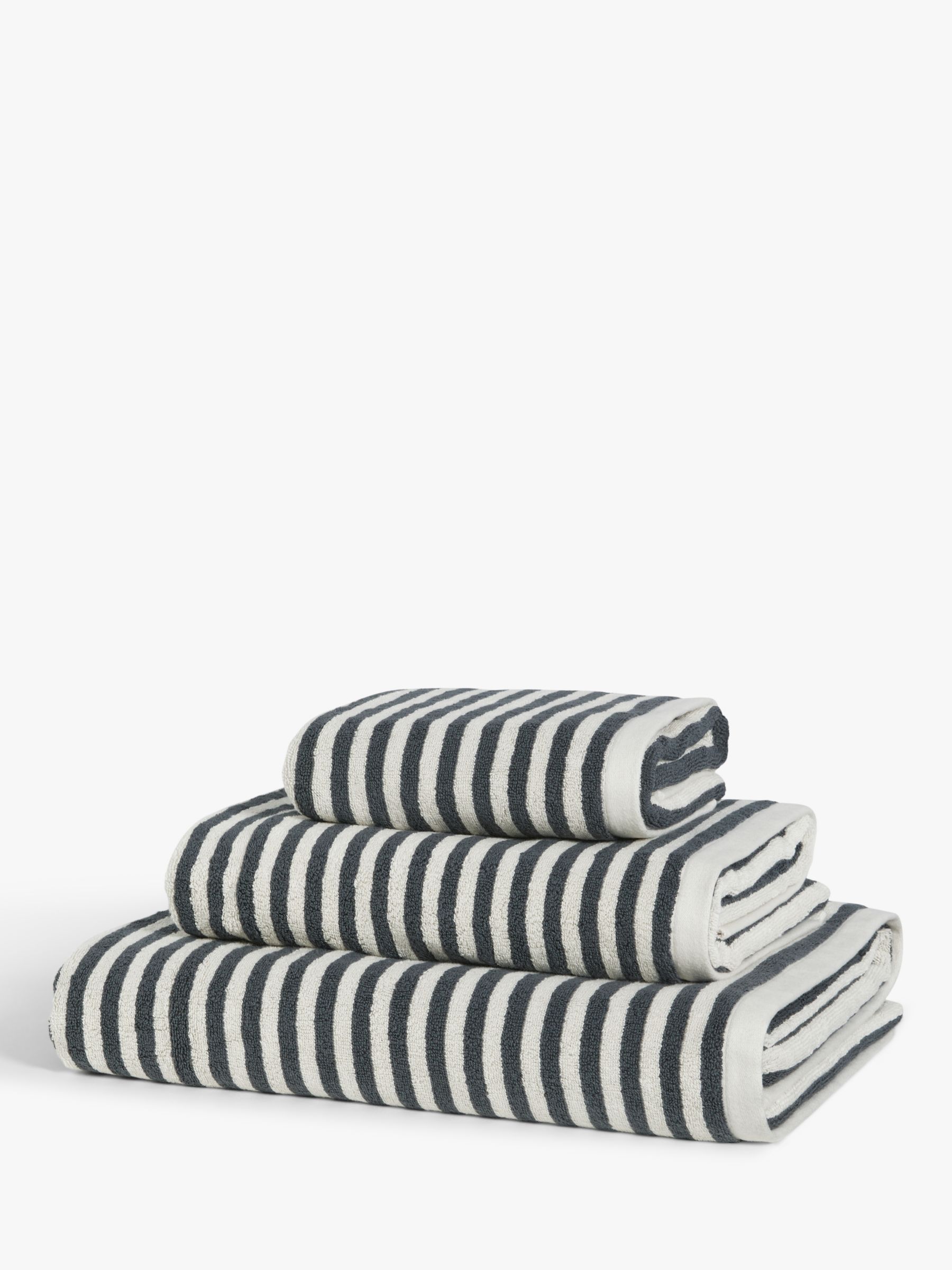John Lewis Fine Stripe Hand Towel, Dark Grey
