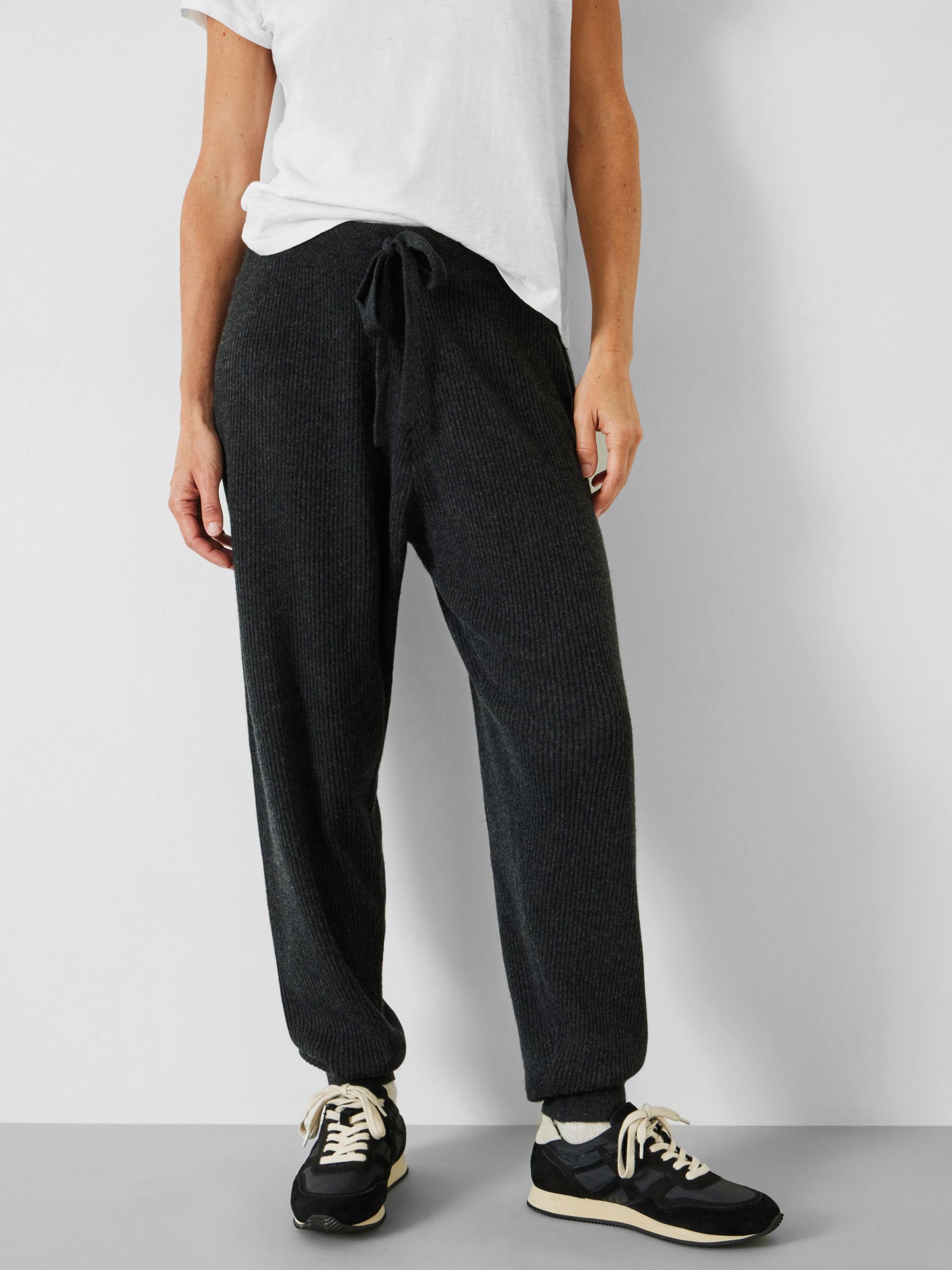 HUSH Mae Cashmere Ribbed Joggers, Charcoal at John Lewis & Partners