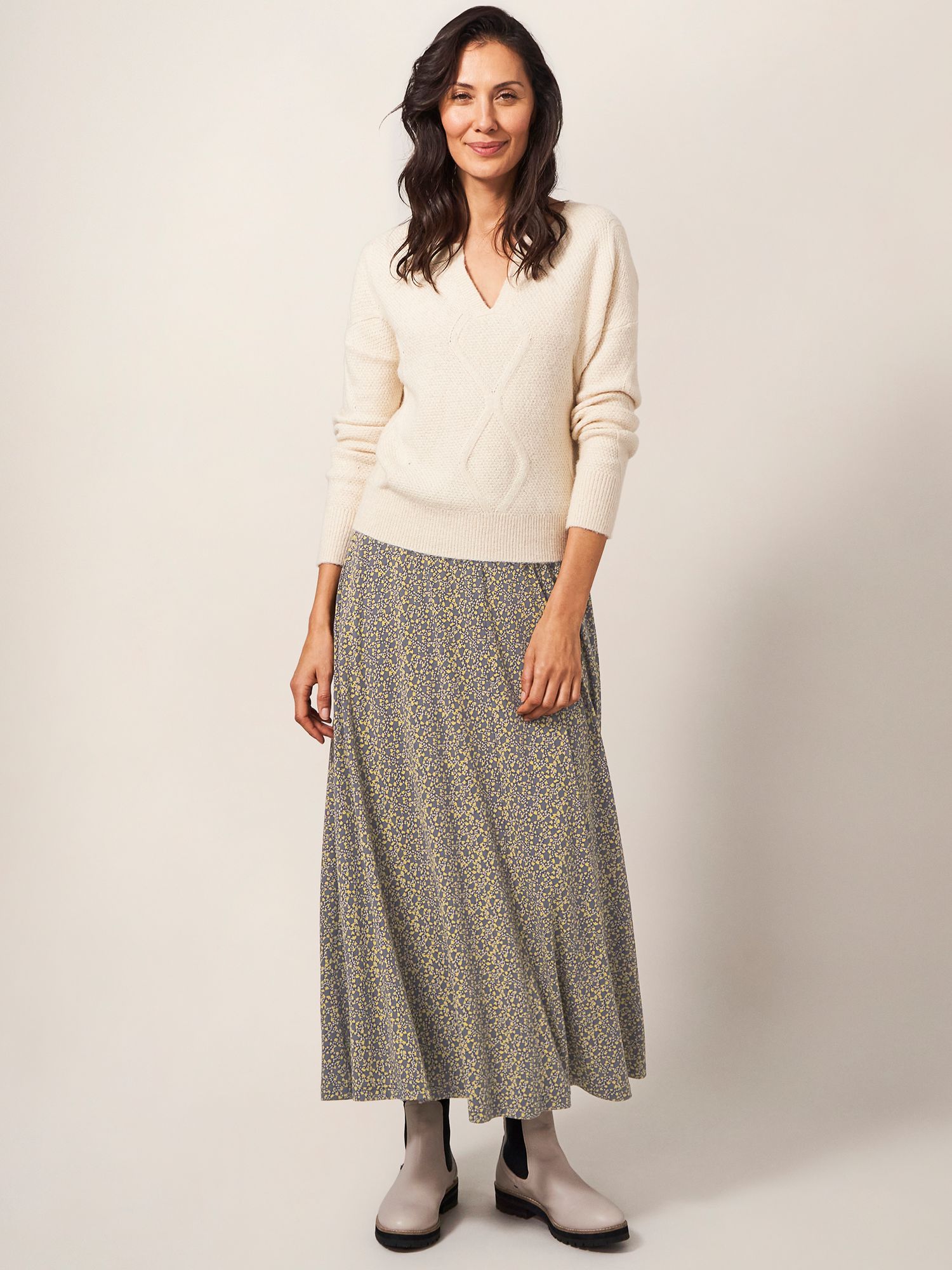 White Stuff Jada Jersey Maxi Skirt, Grey/Multi at John Lewis & Partners