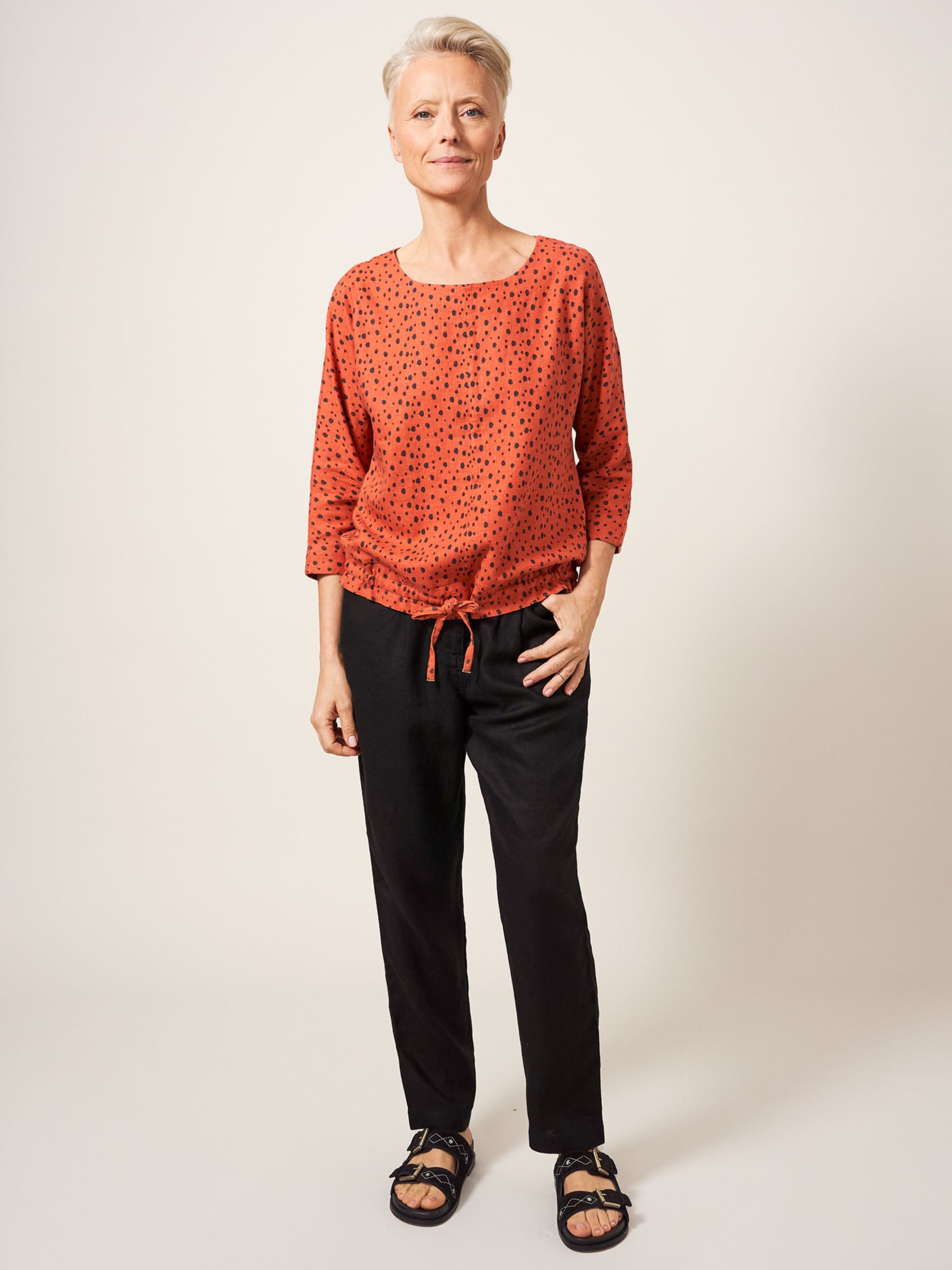 White Stuff Maddie Linen Blend Top, Coral at John Lewis & Partners