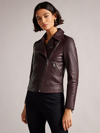 Ted Baker Ellaar Leather Biker Jacket, Deep Purple