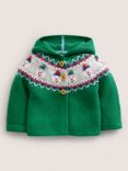 Mini Boden Baby Snowman Faces Fair Isle Knitted Jacket, Green