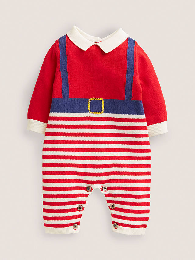 Mini Boden Baby Santa Cotton Knitted Romper, Rockabilly Red