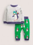 Mini Boden Baby Penguins Sweatshirt & Joggers Set, Green