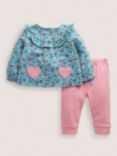 Mini Boden Baby Flower Bouquet Cosy Ruffle Outfit, Blue