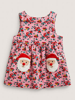 Mini Boden Baby Father Christmas Floral Dress, Pink