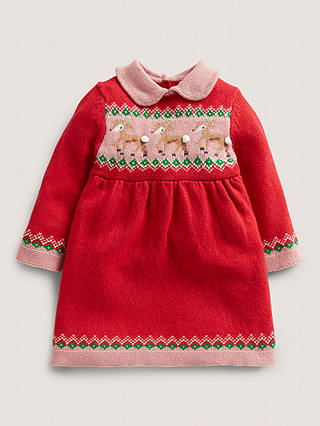 Mini Boden Baby Knitted Reindeer Dress, Red