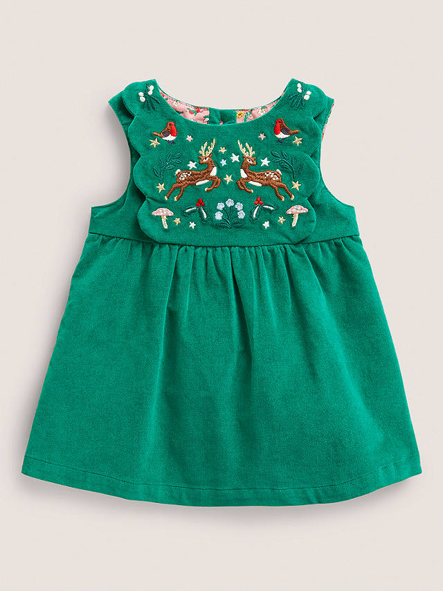 Mini Boden Baby Festive Velvet Dress, Green