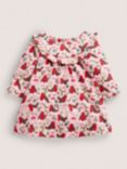 Mini Boden Baby Winter Robin Print Long Sleeve Dress, Pink