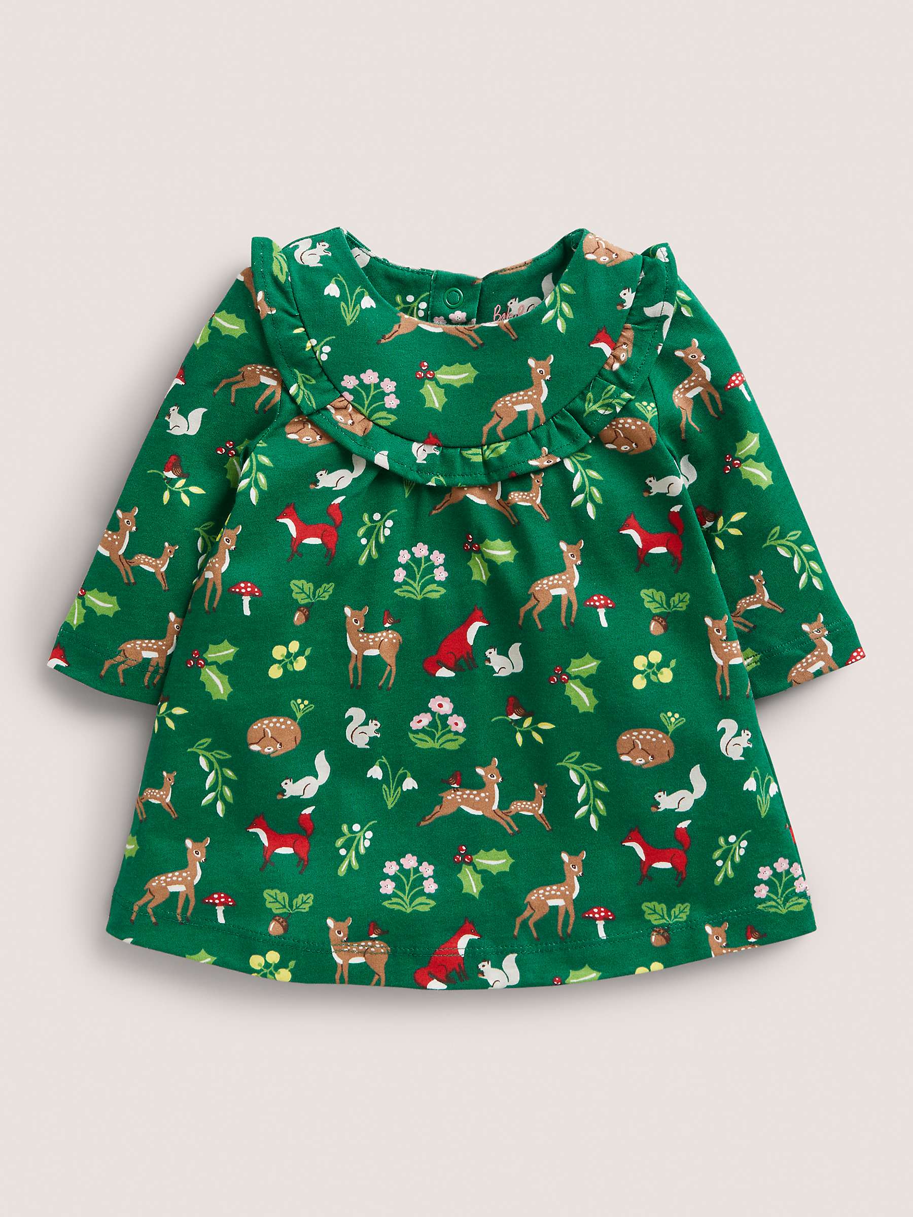 Buy Mini Boden Baby Winter Woodland Print Long Sleeve Dress, Green Online at johnlewis.com