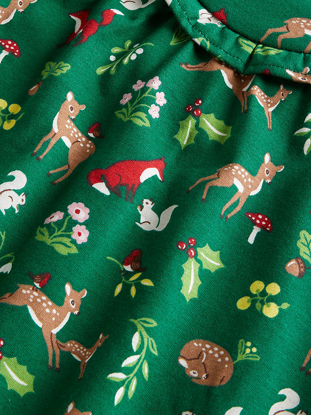 Mini Boden Baby Winter Woodland Print Long Sleeve Dress, Green