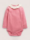 Mini Boden Baby Rib Collar Detail Long Sleeve Bodysuit, Formica Pink