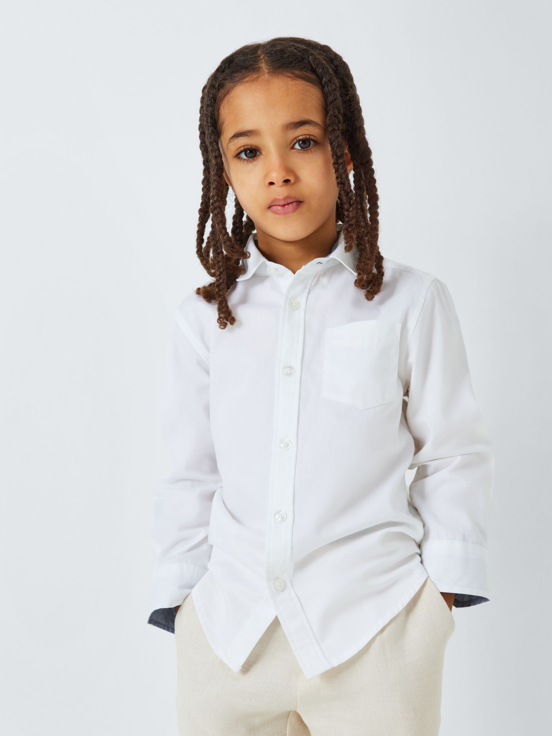 John Lewis Heirloom Collection Textured Cotton Long Sleeve Shirt, White, 2 years
