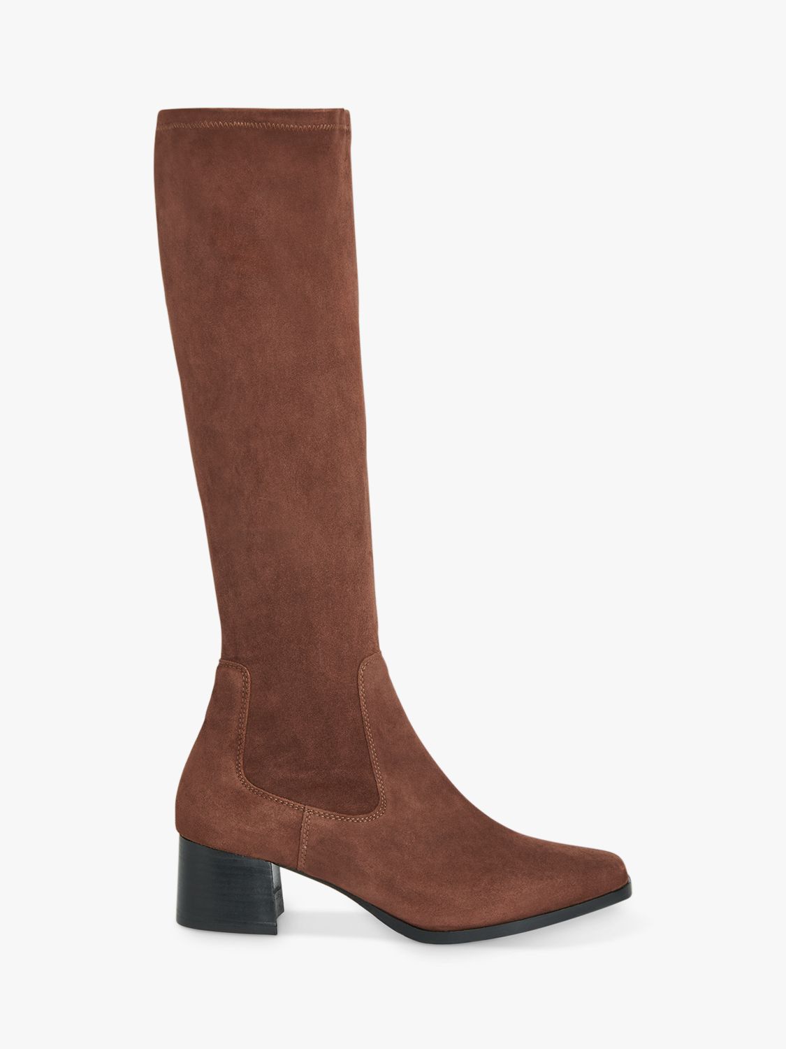Whistles Blaire Stretch Knee High Suede Boots, Brown at John Lewis ...