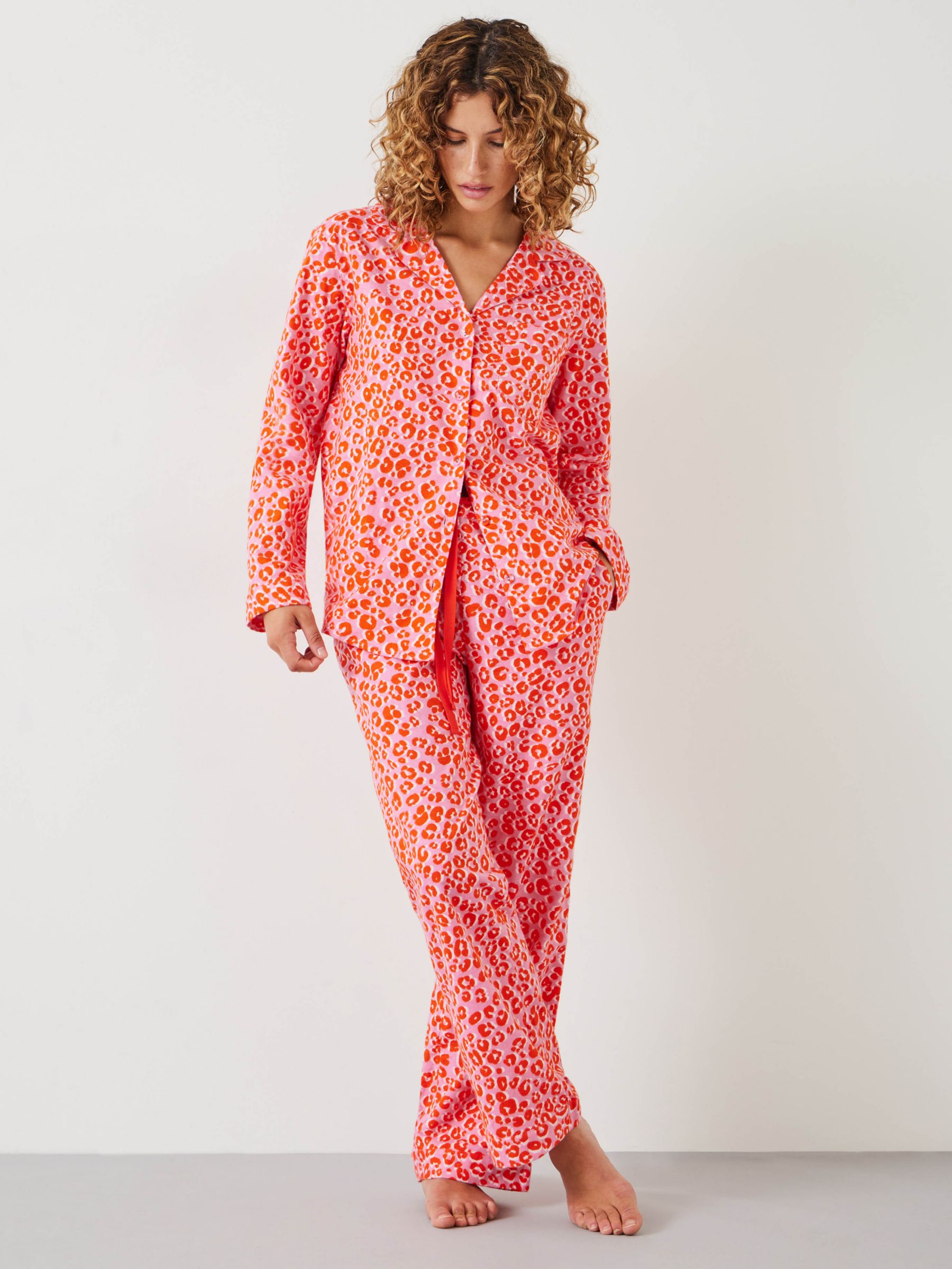 HUSH Liv Animal Print Cotton Flannel Pyjama Bottoms, Pink/Red at John ...