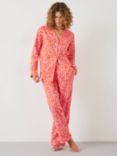 HUSH Liv Animal Print Cotton Flannel Pyjama Bottoms, Pink/Red