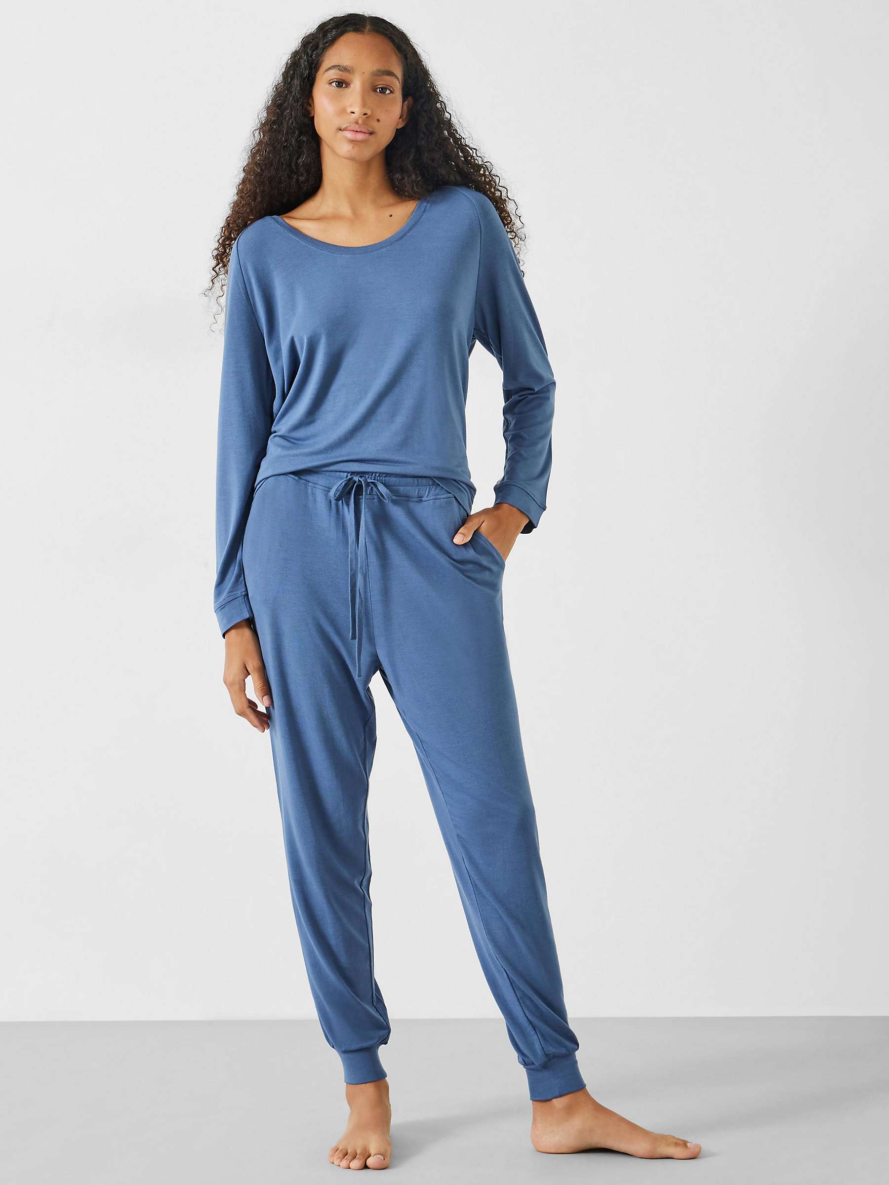 hush Ayla Scoop Neck Jersey Pyjama Set, Blue Grey at John Lewis & Partners
