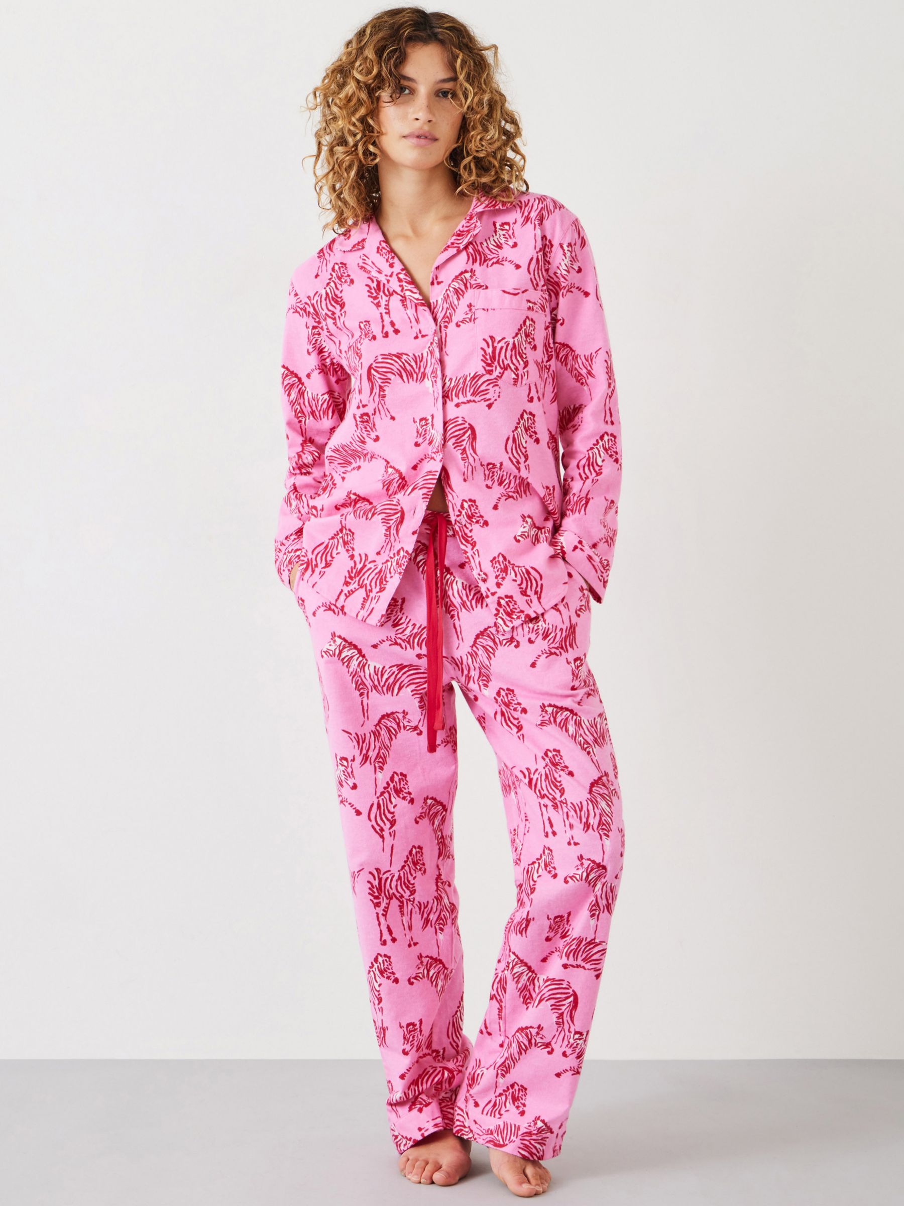 HUSH Liv Sketchy Zebra Shirt Pyjama Set, Pink at John Lewis & Partners