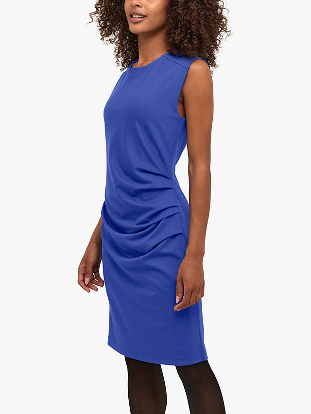 KAFFE India Sleeveless Ruched Fitted Dress, Mazarine Blue