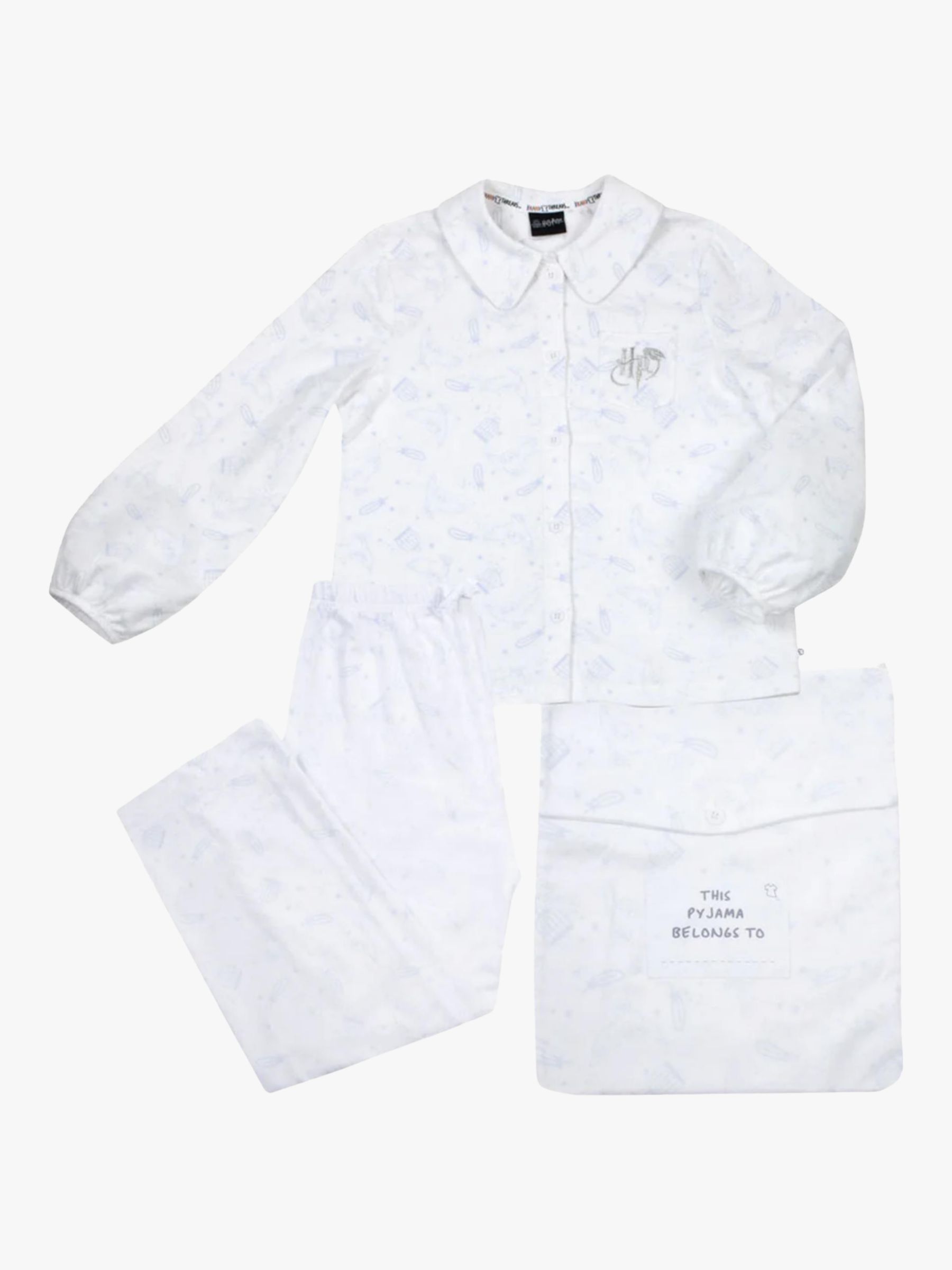 Brand Threads Kids' Harry Potter Pyjamas and Pyjama Bag, White, 9-10 years