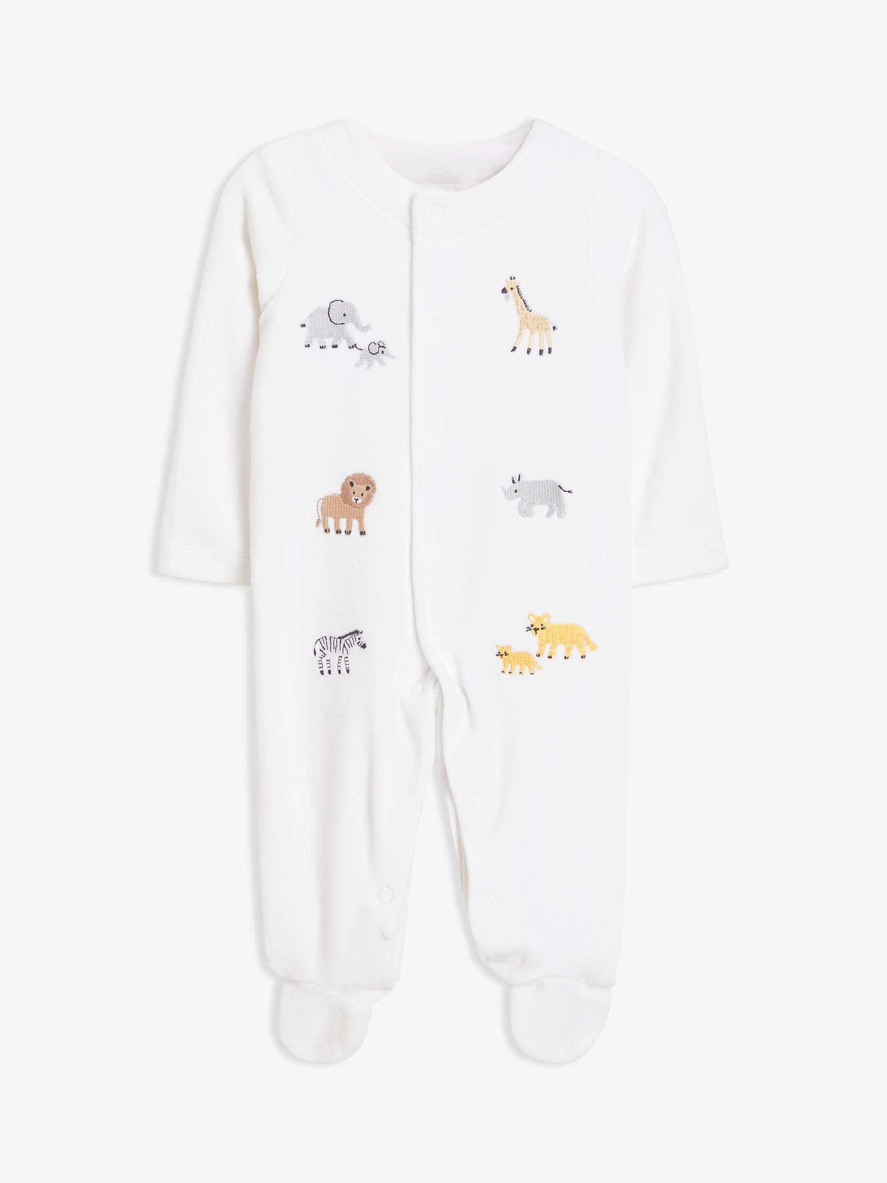 Buy John Lewis Baby Safari Animal Velour Sleepsuit, Cream Online at johnlewis.com