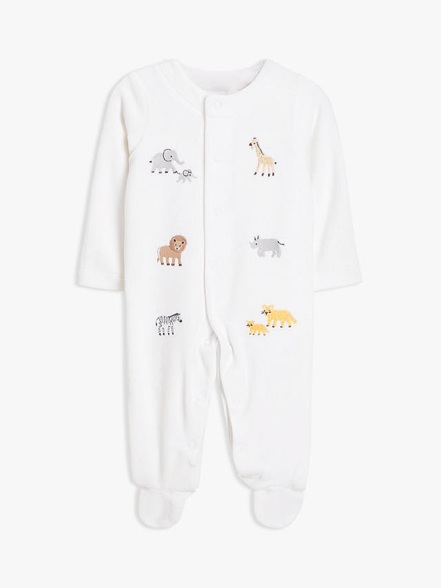 John Lewis Baby Safari Animal Velour Sleepsuit, Cream
