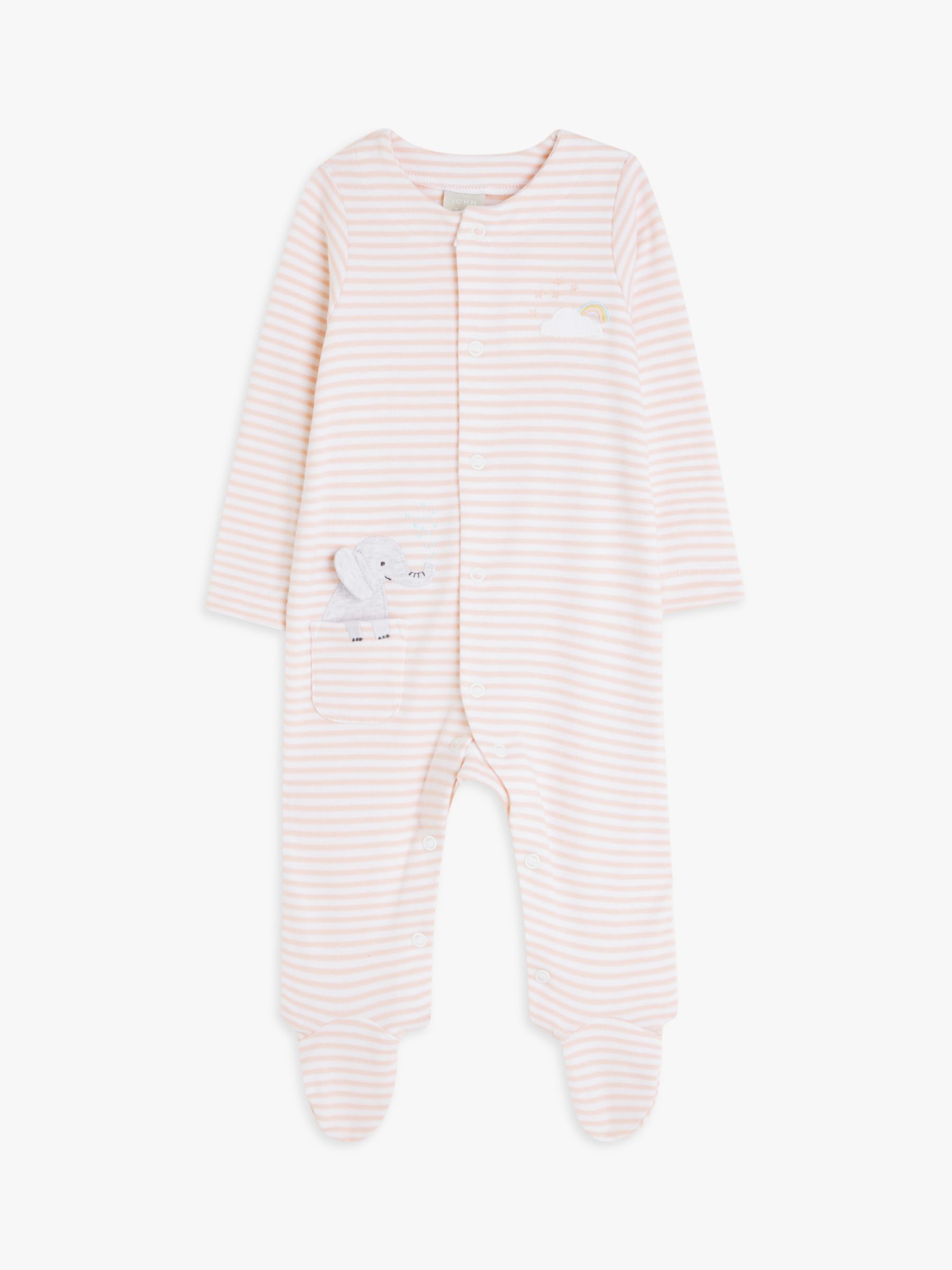 John Lewis Baby Elephant Stripe Bodysuit, Pink/Multi, Tiny Baby