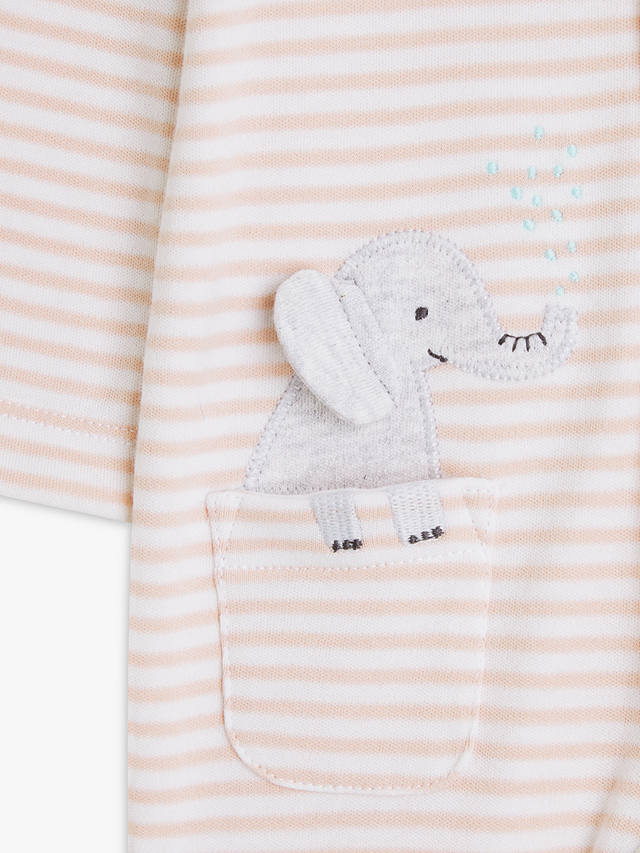 John Lewis Baby Elephant Stripe Bodysuit, Pink/Multi