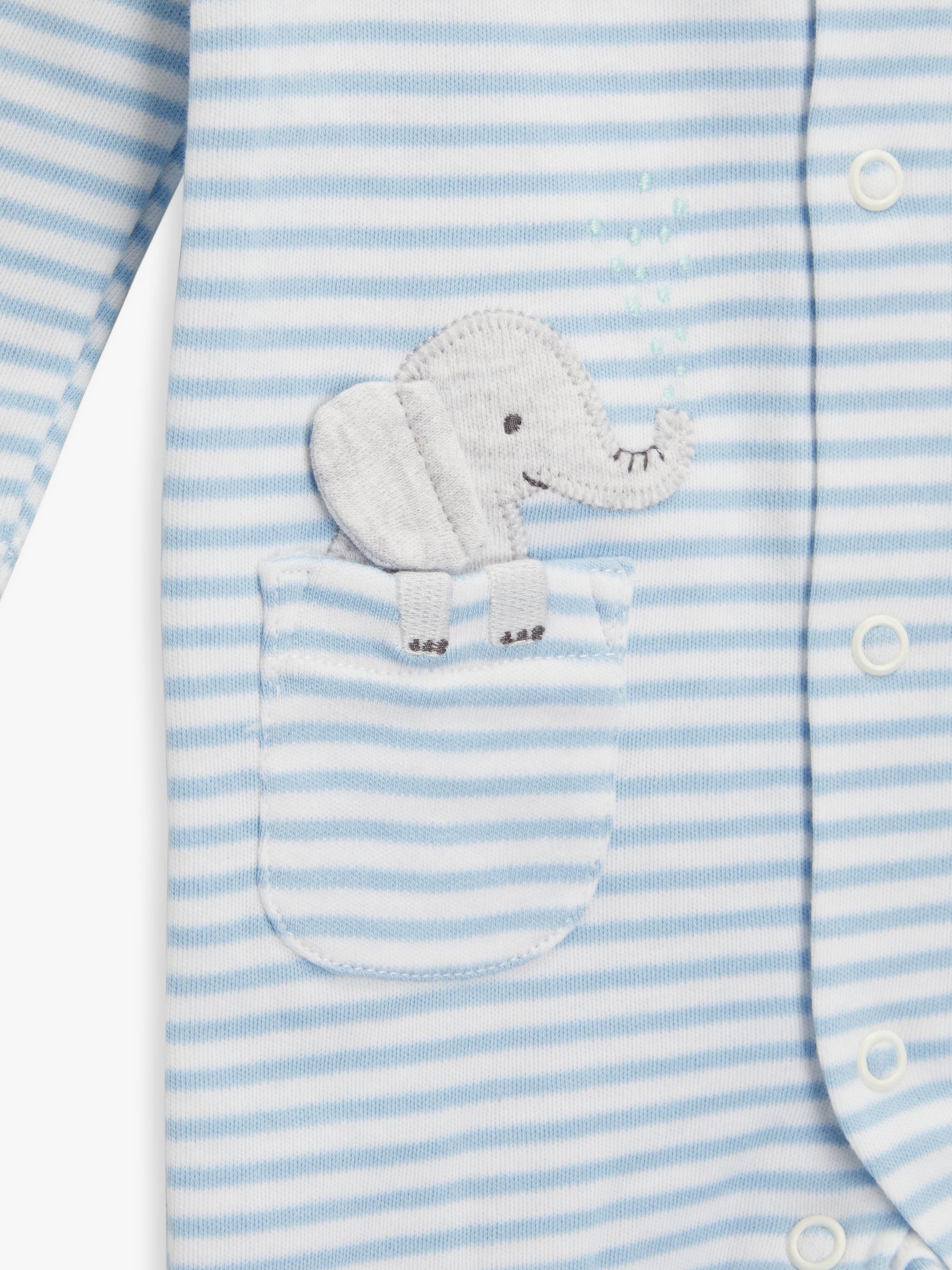John Lewis Baby Elephant Stripe Sleepsuit, Blue/Multi, Tiny Baby