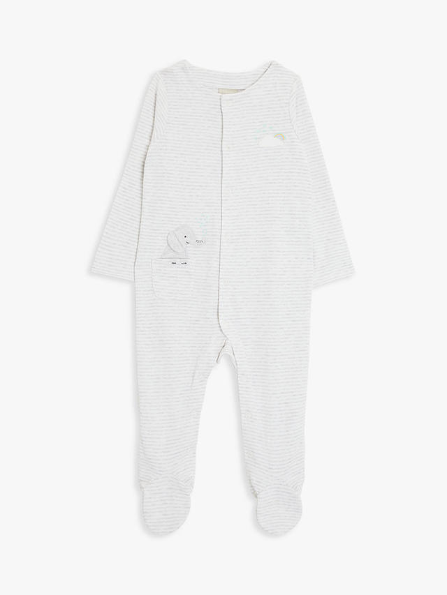 John Lewis Baby Striped Elephant Sleepsuit, Grey/Multi