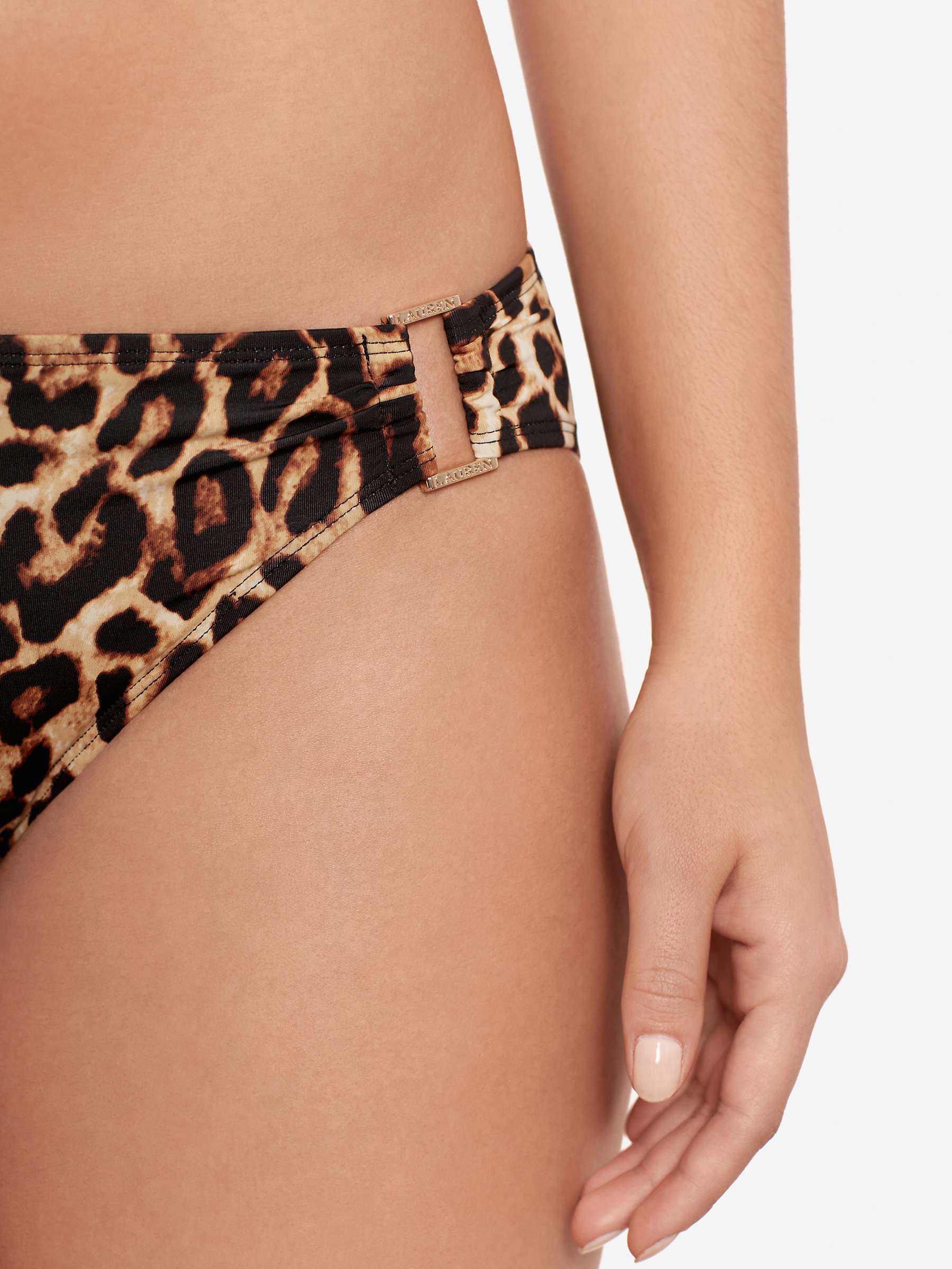 Buy Lauren Ralph Lauren Leopard Print Ring Hipster Bikini Bottoms, Brown Online at johnlewis.com