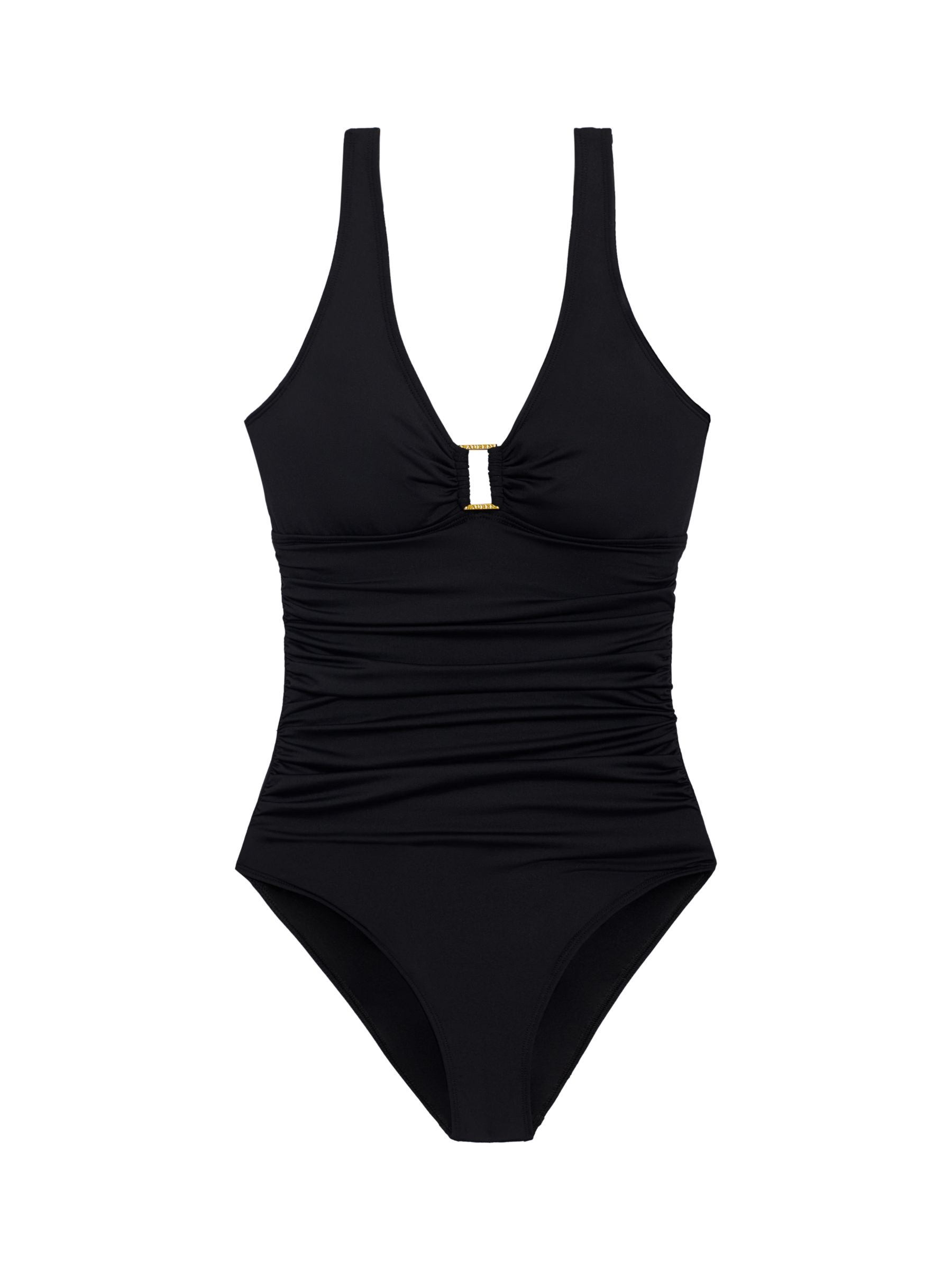 Lauren Ralph Lauren Ring Front Underwired Shaping Swimsuit, Black at ...