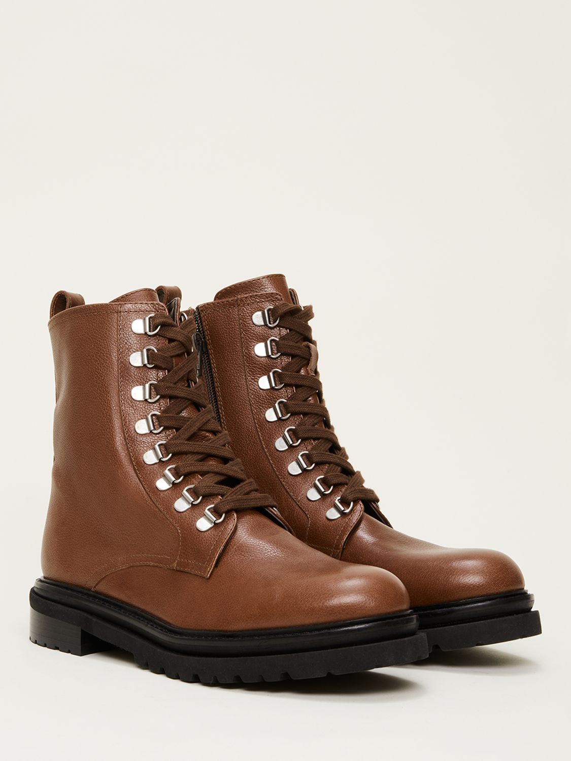 Phase Eight Meladie Leather Biker Boots, Brown at John Lewis & Partners