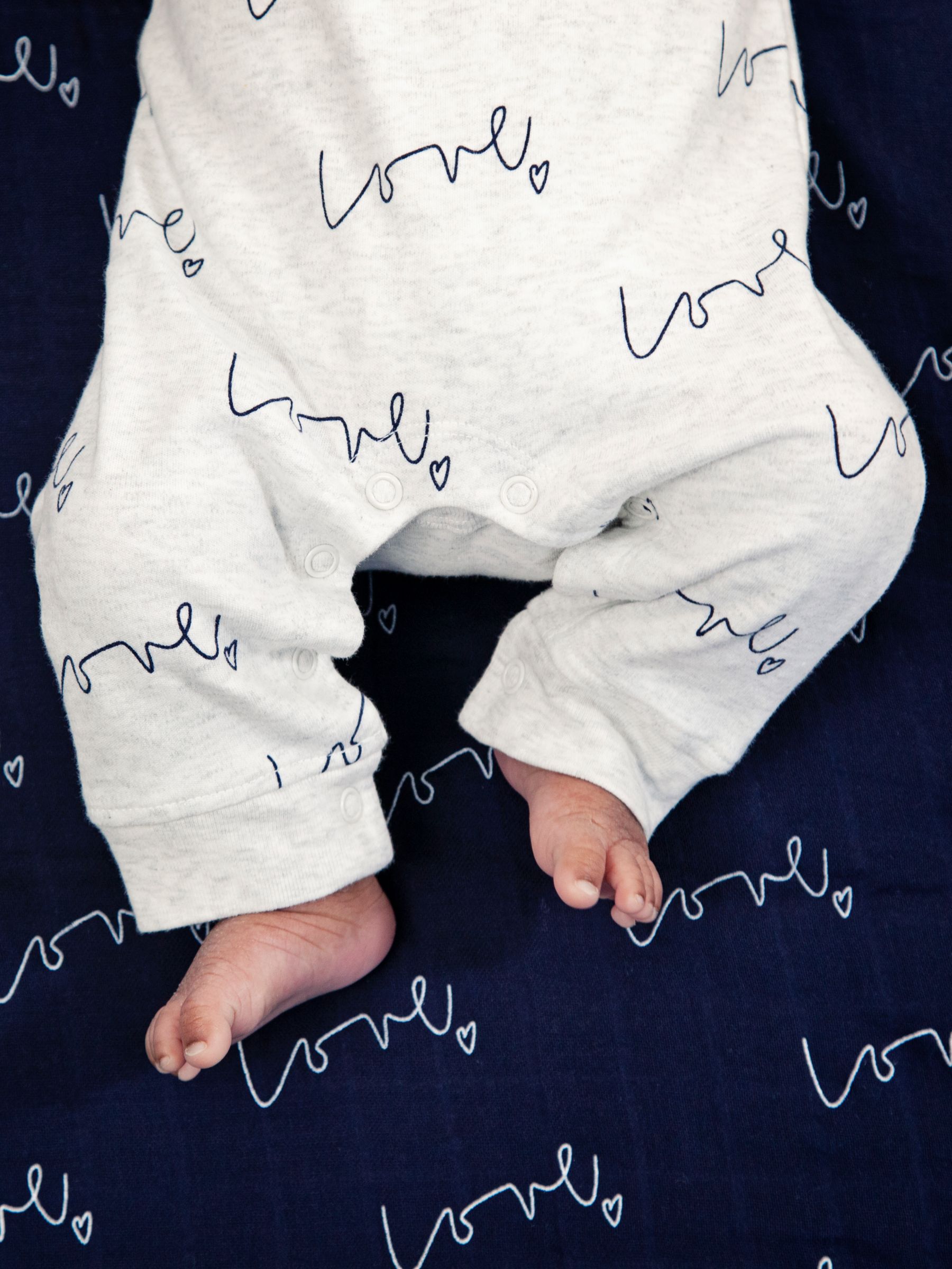 From Babies with Love Love Script Long Sleeve Baby Grow, Grey, 0-3 months