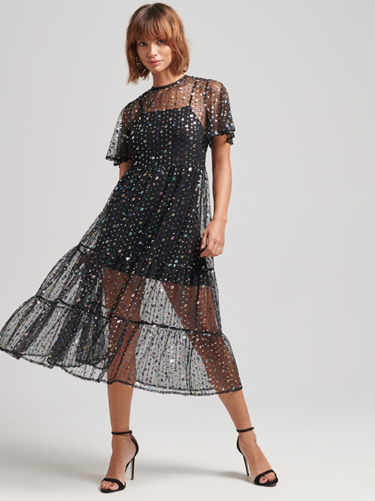 Superdry Sheer Sequin Woven Midi Dress, Multi Black Sequin at John ...