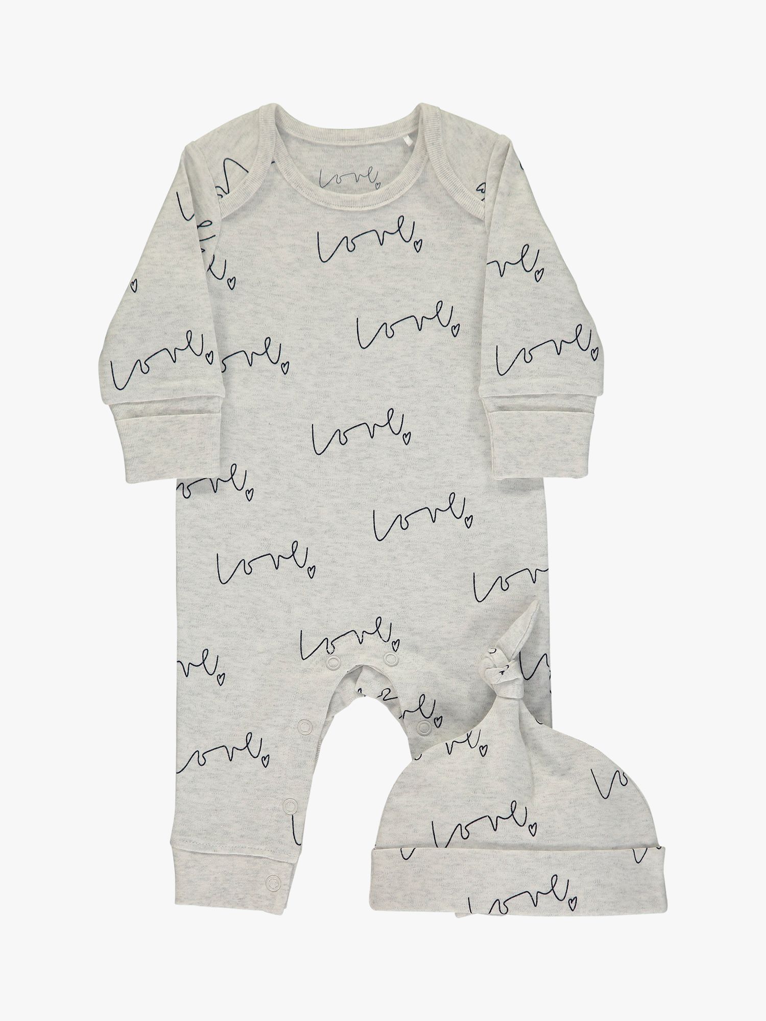 From Babies with Love Love Script Baby Grow, Hat & Muslin Shawl Gift Set, Grey, 0-3 months
